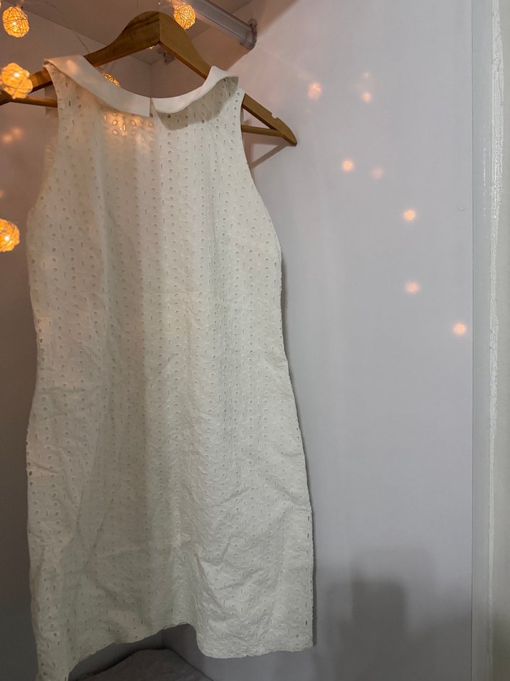 Dantel Detaylı Beyaz Kolsuz Midi Keten Elbise - Görsel 2