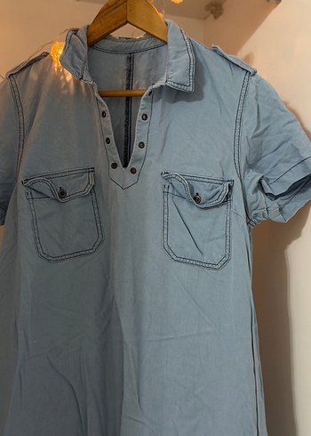 Mavi Düğmeli Denim Midi Elbise - Görsel 2