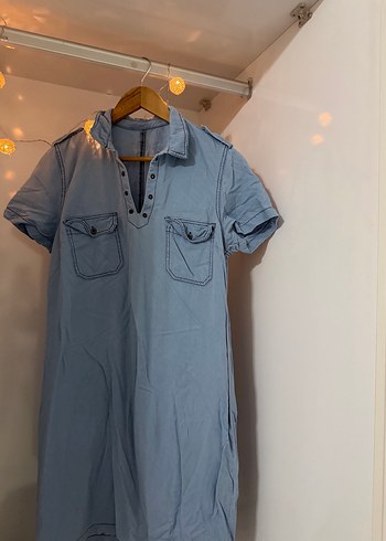 Mavi Düğmeli Denim Midi Elbise - Görsel 4