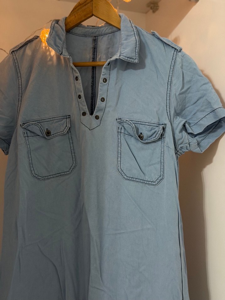 Mavi Düğmeli Denim Midi Elbise - Görsel 2