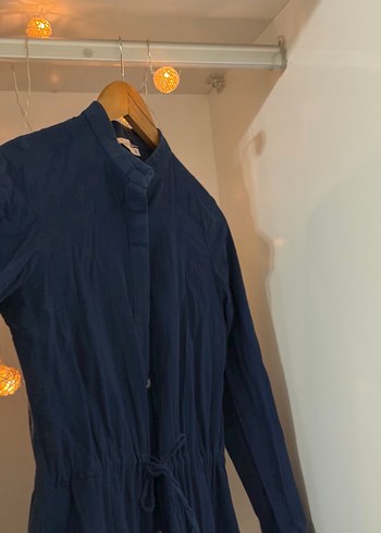 Düğmeli Lacivert Elbise - Görsel 3