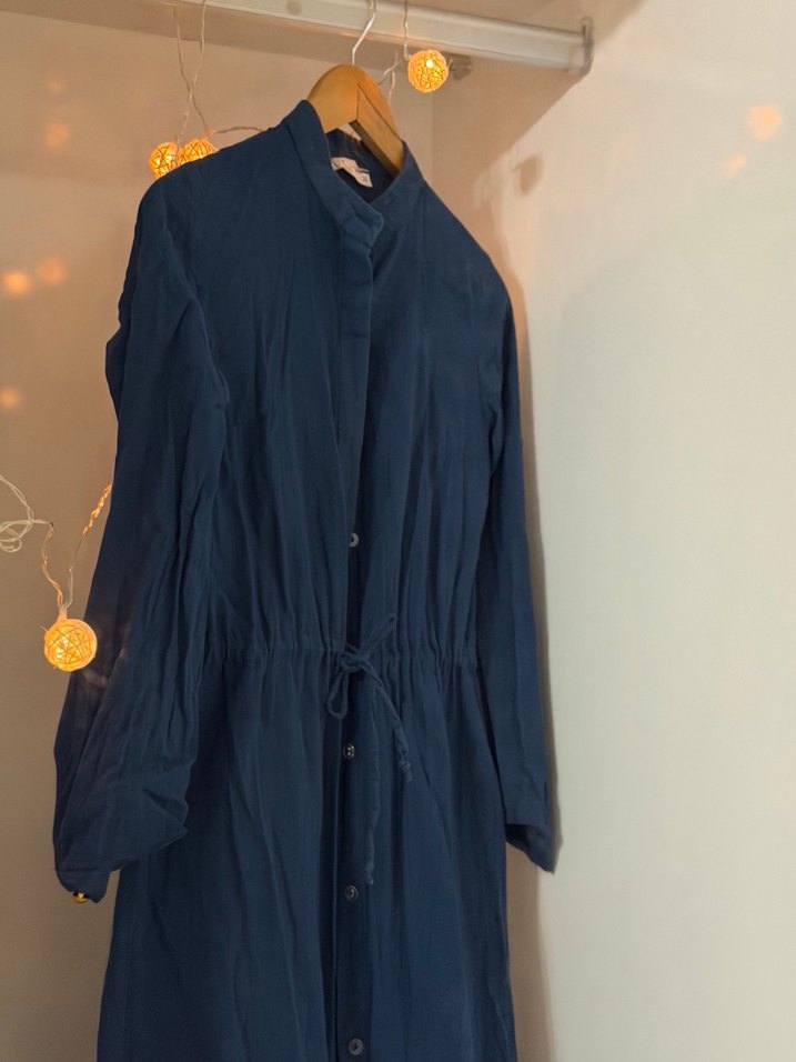 Düğmeli Lacivert Elbise - Görsel 2