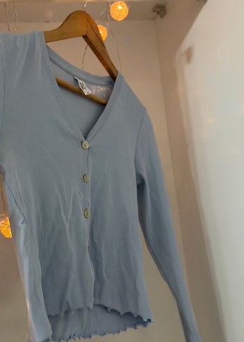 Mavi V Yaka Düğmeli Hırka - Görsel 2