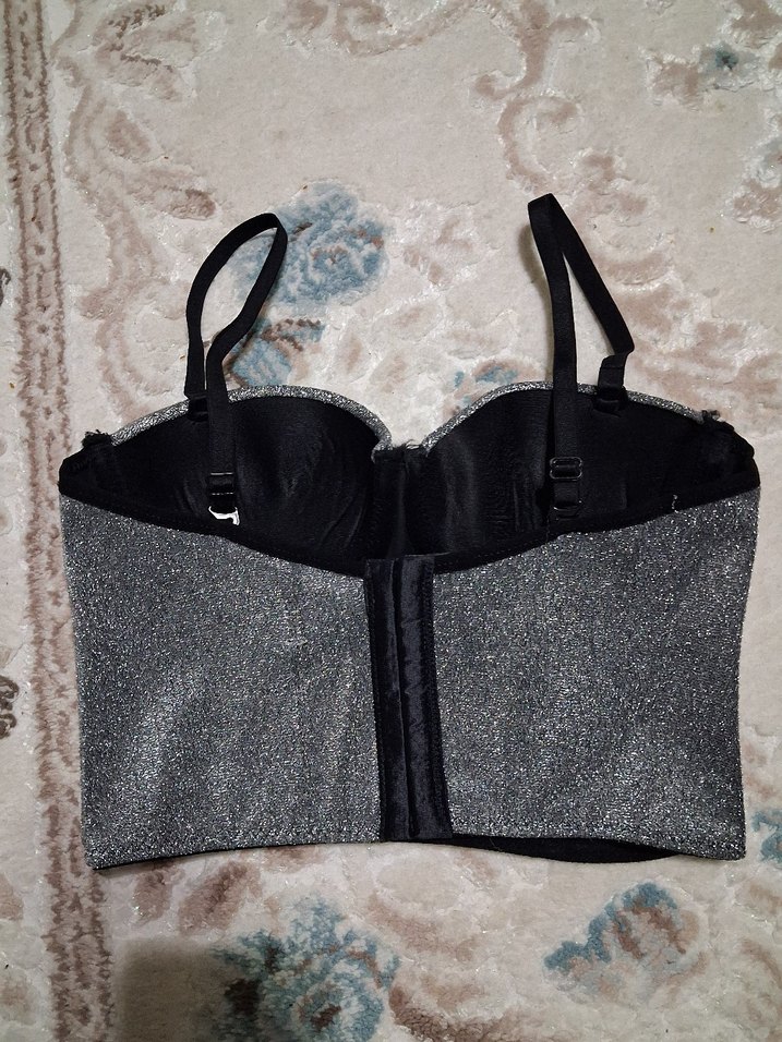 Parlak Gri Mini Göğüs Korse - Görsel 2