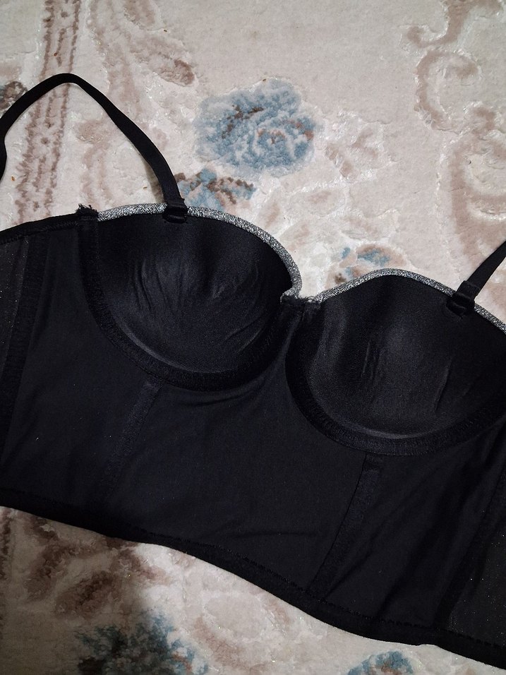 Parlak Gri Mini Göğüs Korse - Görsel 3