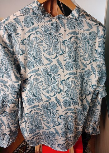 Bohem Gri Uzun Kollu V Yaka Baskılı Gömlek - Görsel 2