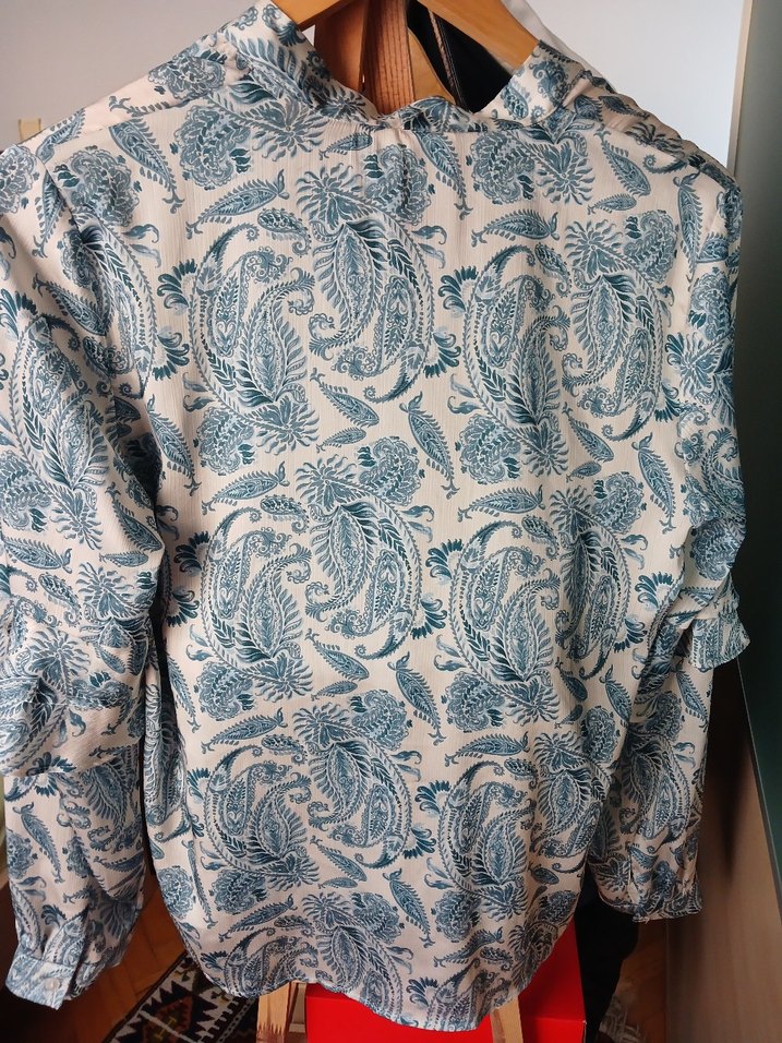 Bohem Gri Uzun Kollu V Yaka Baskılı Gömlek - Görsel 2