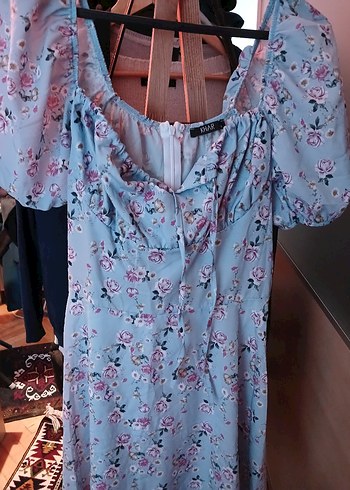 Mavi Desenli Midi Kadın Elbise - Görsel 2