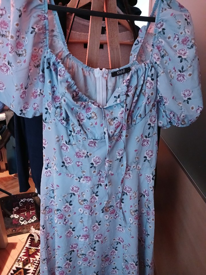 Mavi Desenli Midi Kadın Elbise - Görsel 2