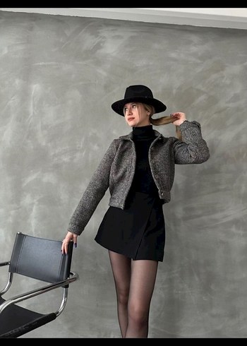 Düğmeli Gri Yün Midi Kadın Kaban - Görsel 4