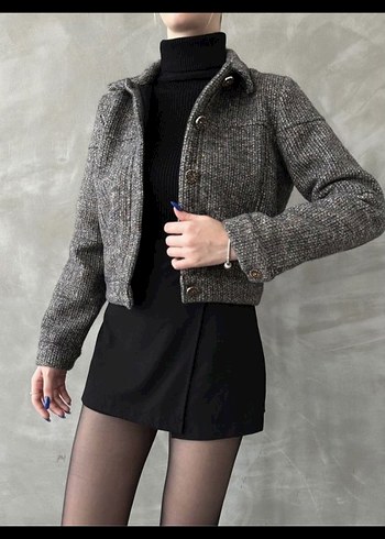 Düğmeli Gri Yün Midi Kadın Kaban - Görsel 2