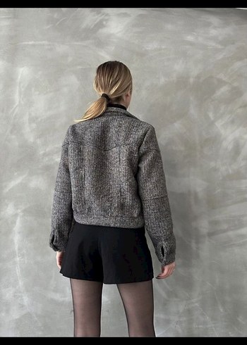 Düğmeli Gri Yün Midi Kadın Kaban - Görsel 3