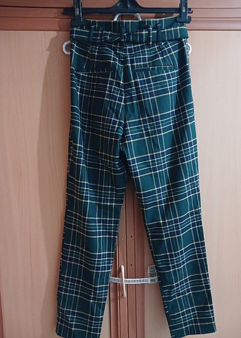 Kemerli Ekoseli Kadın Kumaş Pantolon - Görsel 2