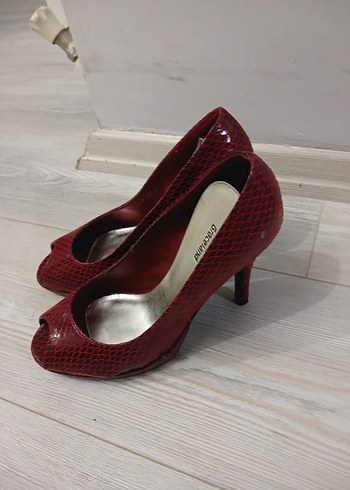 Parlak Kırmızı Yılan Desenli Platform Topuklu Kadın Ayakkabı - Görsel 2