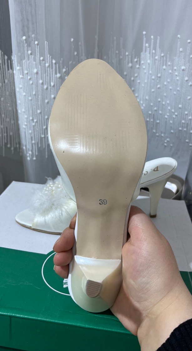 Beyaz Tüylü Dolgu Topuklu Kadın Terlik sıfır - Görsel 3