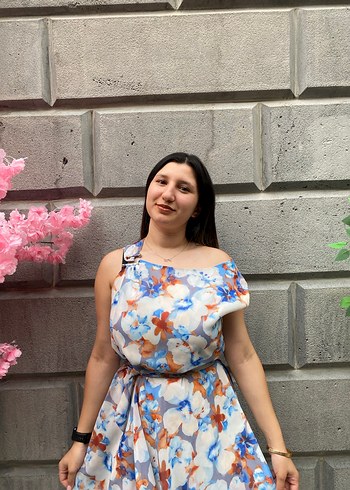 Kadın Mavi çiçekli Midi Salaş Elbise - Görsel 2