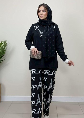 Nakışlı Siyah Uzun Triko Elbise - Görsel 8