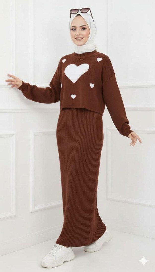 Nakışlı Siyah Uzun Triko Elbise - Görsel 3