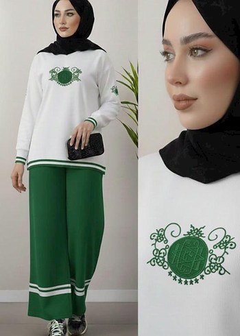 Düğmeli Yeşil Çizgili Kadın Triko Elbise - Görsel 9