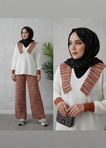 Düğmeli Yeşil Çizgili Kadın Triko Elbise - Görsel 10