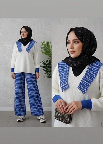 Düğmeli Yeşil Çizgili Kadın Triko Elbise - Görsel 15