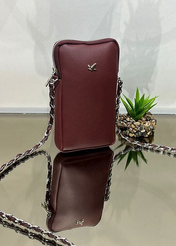Bordo Deri Zincir Detaylı Kadın Çanta - Görsel 2