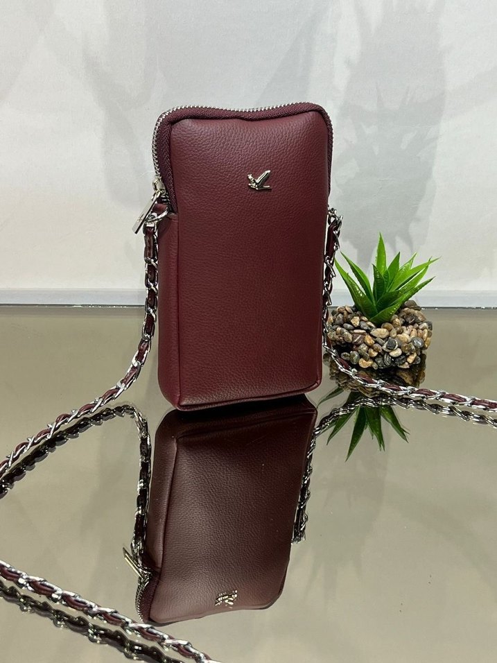 Bordo Deri Zincir Detaylı Kadın Çanta - Görsel 2