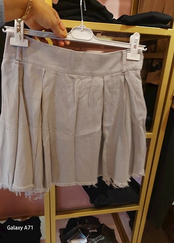 Bej Pliseli Keten Mini Etek - Görsel 2