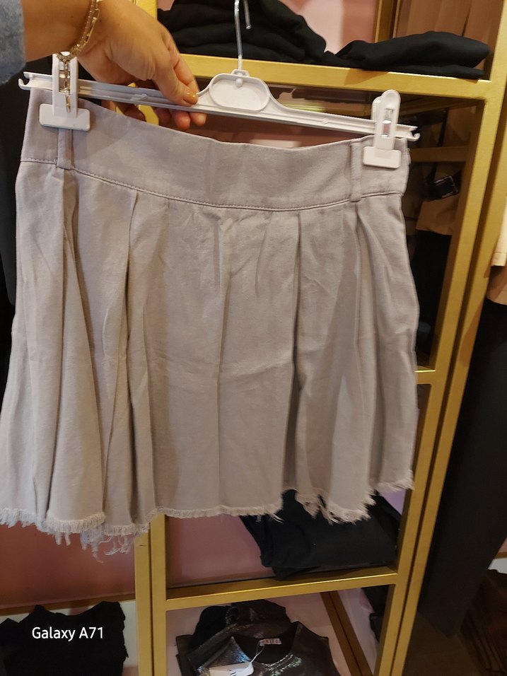 Bej Pliseli Keten Mini Etek - Görsel 2