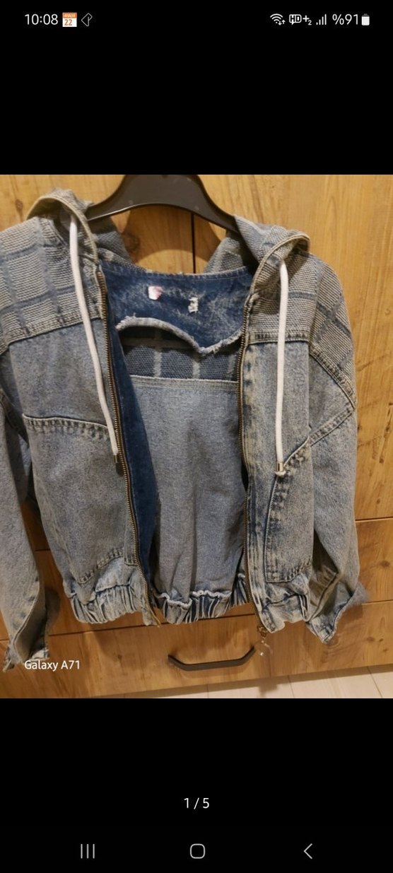 Kadın Gri Batik Desenli Denim Ceket - Görsel 4