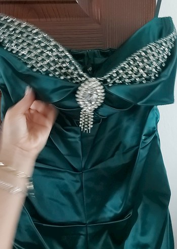 Drapeli Uzun Straplez Turkuaz Abiye Elbise - Görsel 3