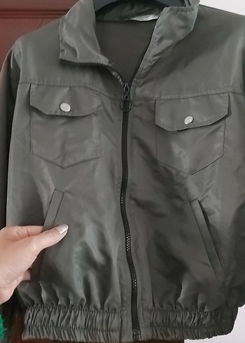 koyu haki yesili Fermuarlı Kadın Ceket - Görsel 3