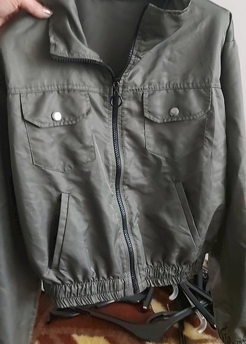 koyu haki yesili Fermuarlı Kadın Ceket - Görsel 4