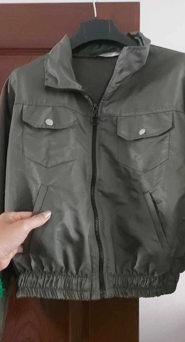 koyu haki yesili Fermuarlı Kadın Ceket - Görsel 3