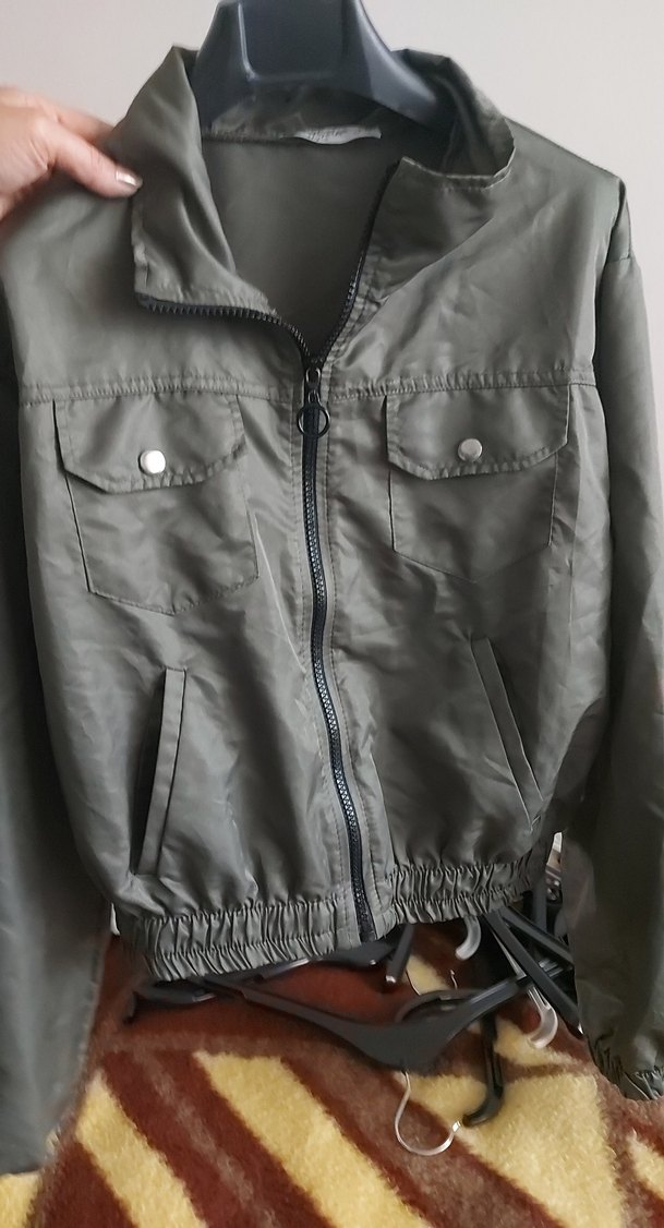 koyu haki yesili Fermuarlı Kadın Ceket - Görsel 4