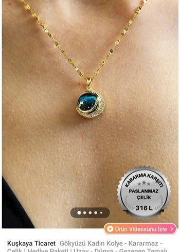 altın kaplama gökyüzü kolye - Görsel 2