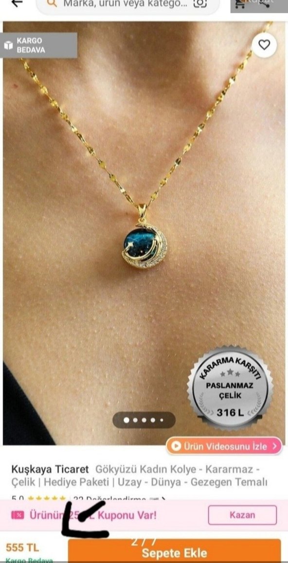 altın kaplama gökyüzü kolye - Görsel 2