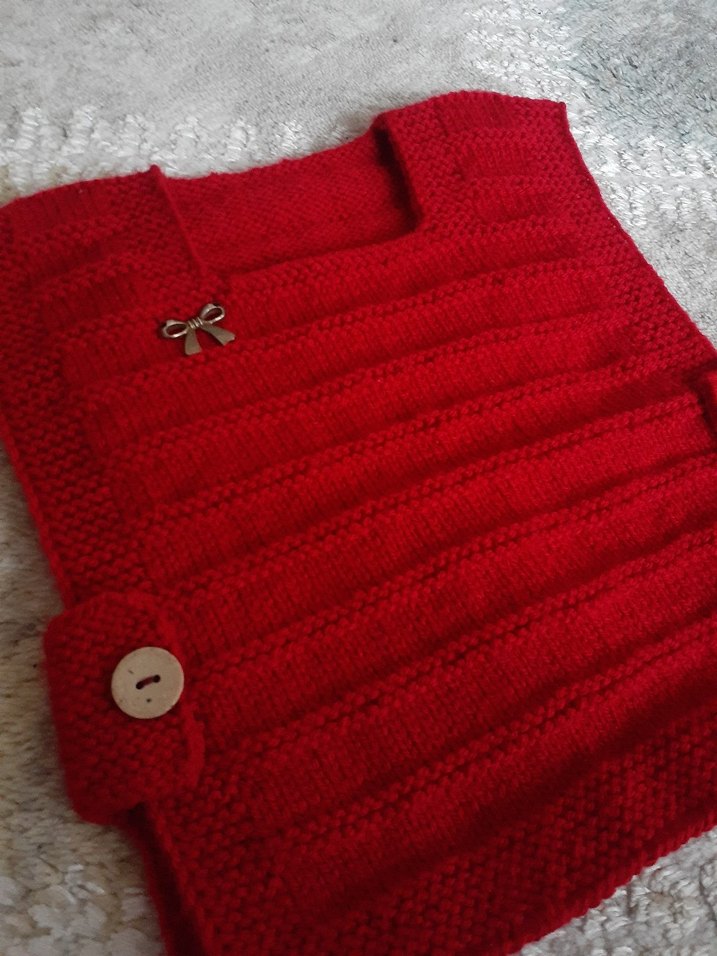Kız Çocuk Kırmızı Örgü Yelek - Görsel 2