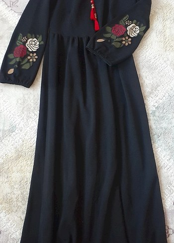 Bohem Bordo Nakışlı Uzun Kollu Elbise - Görsel 2