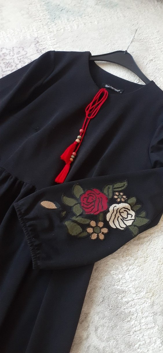 Bohem Bordo Nakışlı Uzun Kollu Elbise - Görsel 3