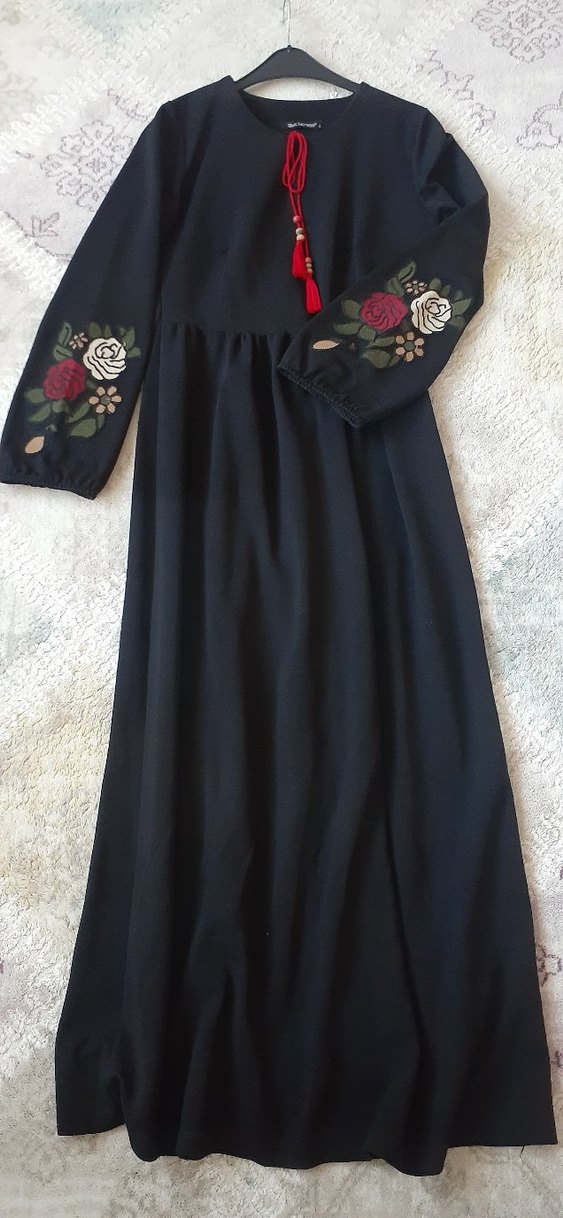 Bohem Bordo Nakışlı Uzun Kollu Elbise - Görsel 2