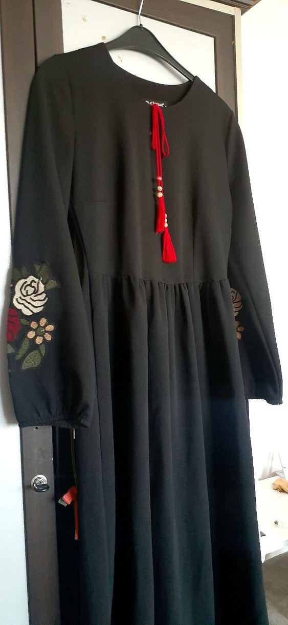 Bohem Bordo Nakışlı Uzun Kollu Elbise - Görsel 4