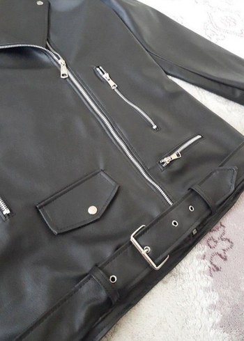 Siyah Deri Biker Ceket - Görsel 4