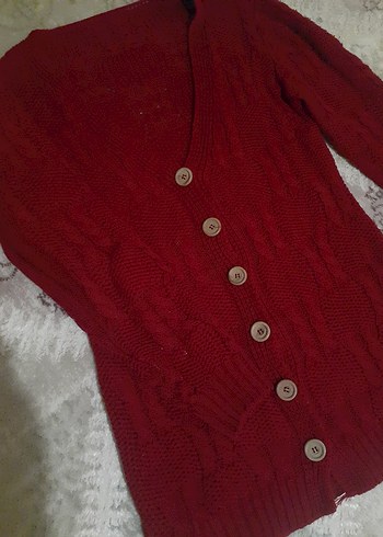 Bordo Düğmeli Kadın Hırka - Görsel 2