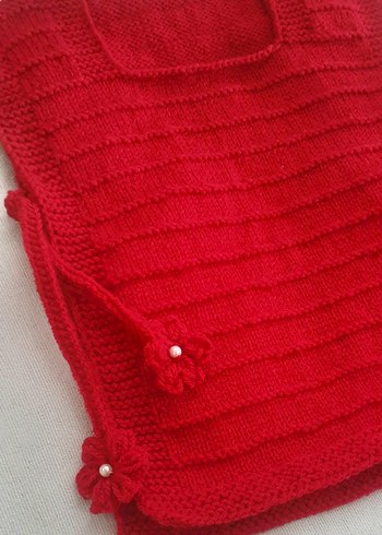 Kız Çocuk Kırmızı Örgü Bohem ipli suveter - Görsel 2