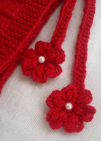 Kız Çocuk Kırmızı Örgü Bohem ipli suveter - Görsel 3