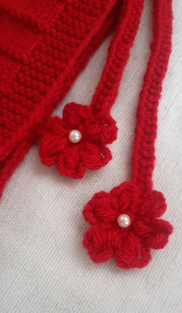 Kız Çocuk Kırmızı Örgü Bohem ipli suveter - Görsel 3