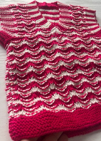 Kız Çocuk Pembe Örgü V Yaka Yelek - Görsel 3