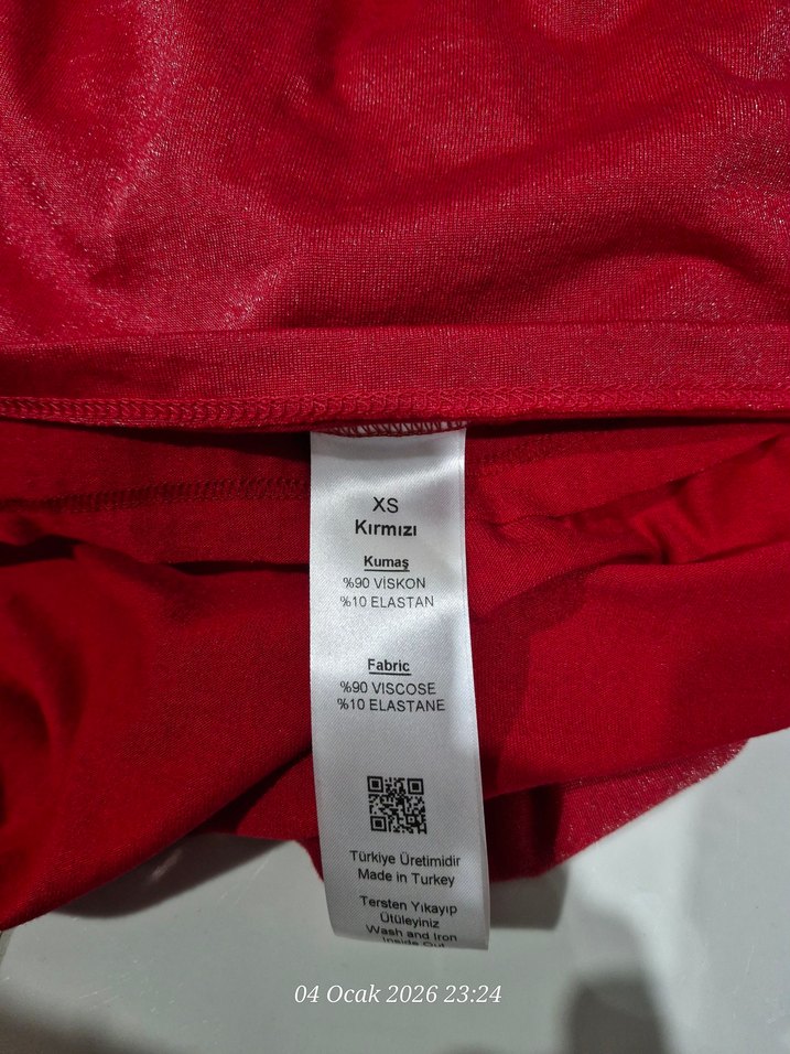 Kırmızı Uzun Renkli Fırfırlı Elbise - Görsel 5