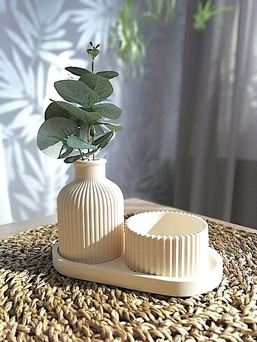 Tasarımcı 3lü mum ve biblo set